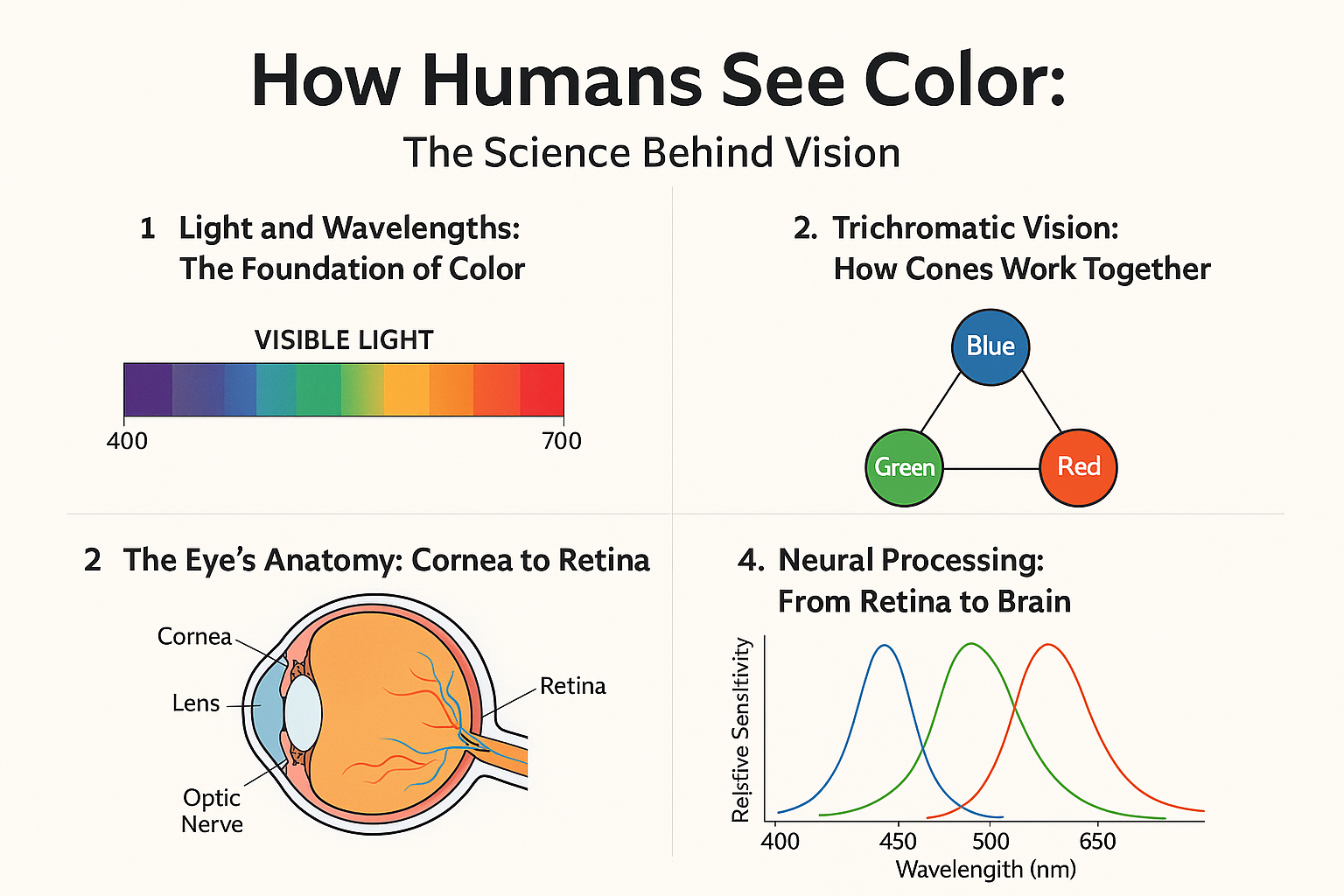 Diagrams of how humans see color